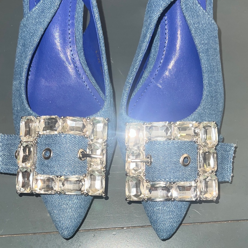 Elegant Blue Slingback Heels with Crystal Buckle - Picture 7 of 7